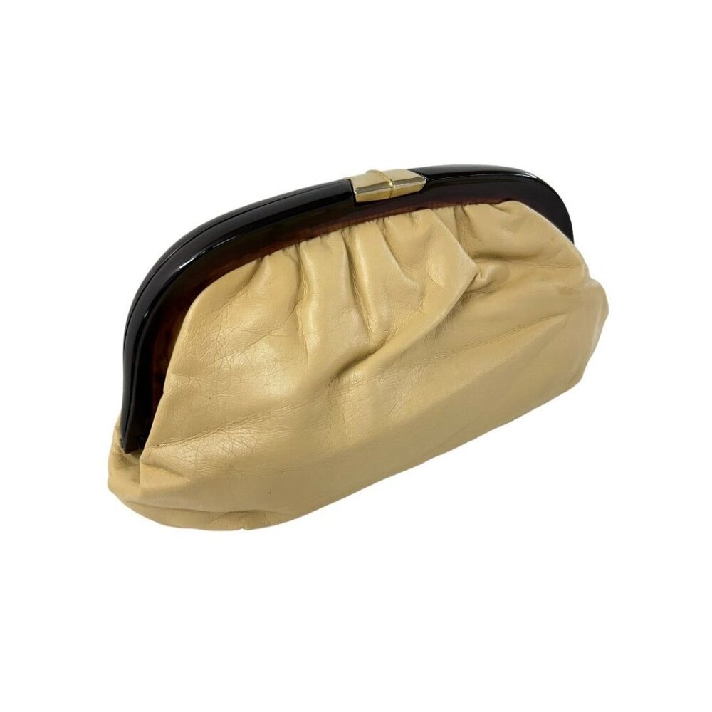 Cara USA Vintage Clutch Handbag Beige Leather Retro Pleated 12"l x 7"h